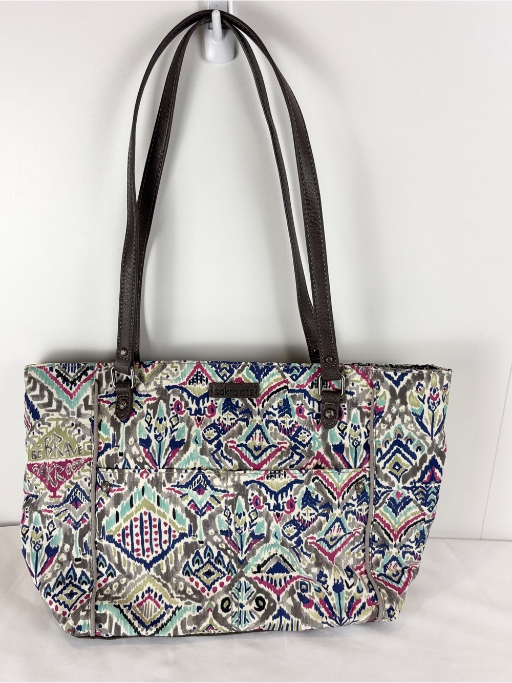 SakRoots Metro Tote Purse Multicolor Shoulder Bag Abstract Print Faux Leather